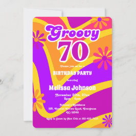 Invitación Día de cumpleaños 70 Naranjas de Retro Wave Daisie