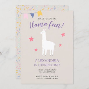 Invitación Día de cumpleaños completo de Llama Fun Cute Boho