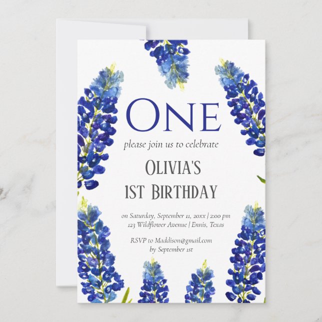 Invitación Día de cumpleaños de Bluebonnets (Anverso)