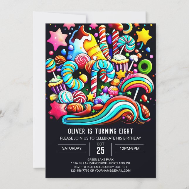 Invitación Día de cumpleaños de Candy Wonderland (Anverso)