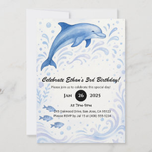 Invitación Día de cumpleaños de delfines y nadadores oceánico