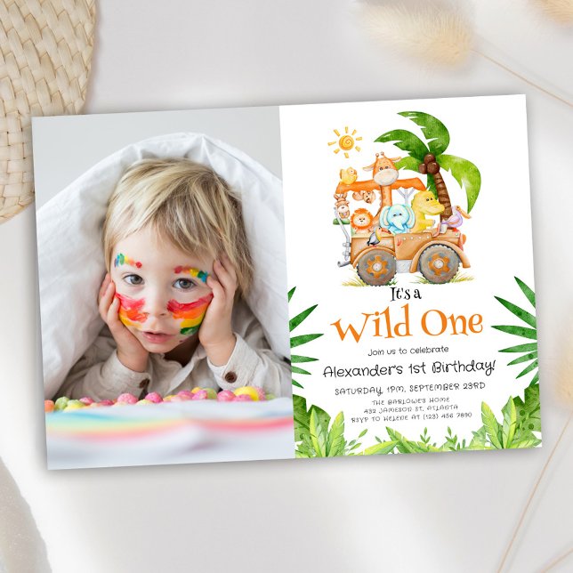 Invitación Día de cumpleaños de la foto de un Safari salvaje (Wild One Safari Photo Birthday Invitation)