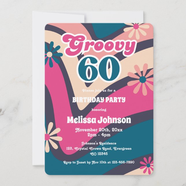 Invitación Día de cumpleaños de la Ola Retro Daisies Groovy 6 (Anverso)