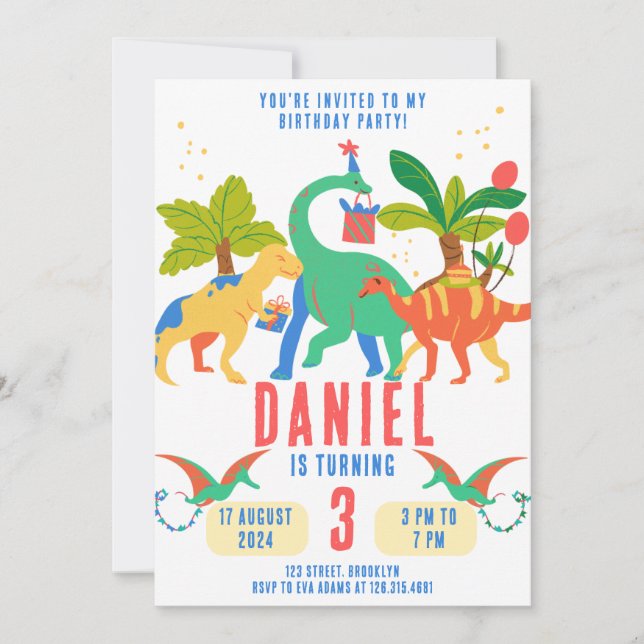 Invitación Día de cumpleaños de los dinosaurios del Ilustraci (Anverso)