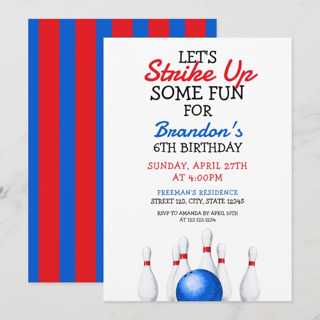 Invitación Día de cumpleaños de los niños del bolos divertido (Anverso / Reverso)