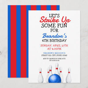 Invitación Día de cumpleaños de los niños del bolos divertido