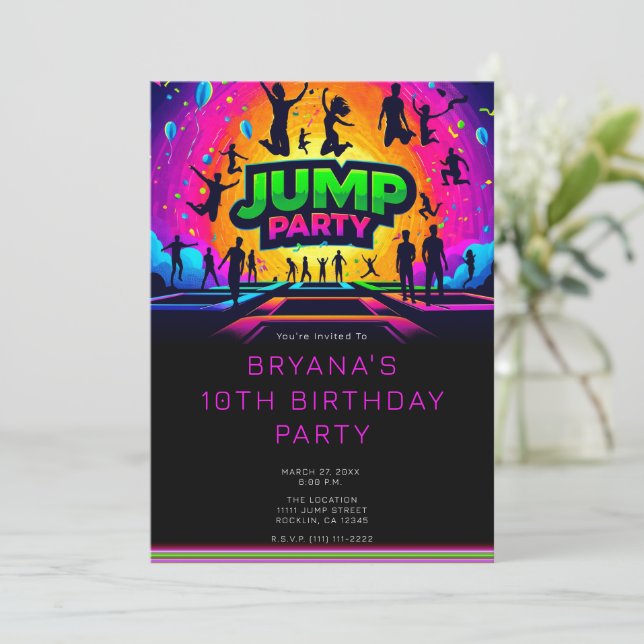 Invitación Día de cumpleaños de SALTO en trampolín divertido  (Anverso de pie)