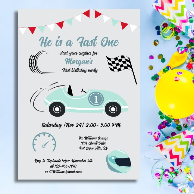 Invitación Día de cumpleaños del auto de Fast One Festix Blue (Subido por el creador)