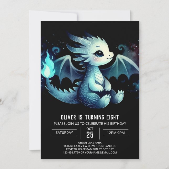 Invitación Día de cumpleaños del dragón alado artístico (Anverso)