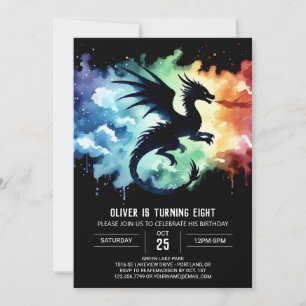 Invitación Día de cumpleaños del dragón brillante editable