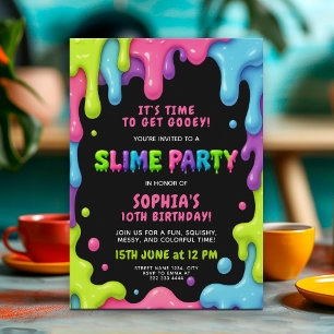 Invitación Día de cumpleaños del Fiesta Slime colorido para l