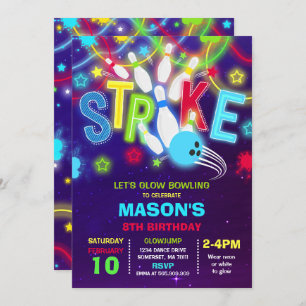 Invitación Día de cumpleaños del Neon Bowling con la invitaci