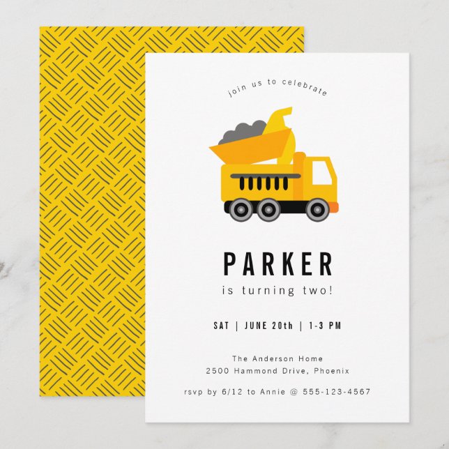 Invitación Día de cumpleaños del tema de la construcción de u (Anverso / Reverso)