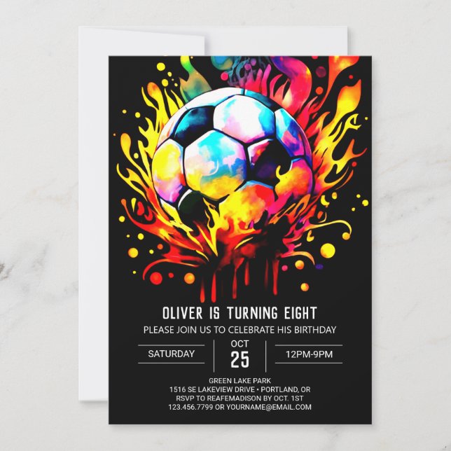 Invitación Día de cumpleaños en línea de niños de fútbol de c (Anverso)