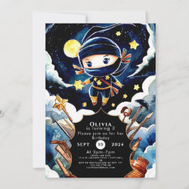 Invitación Día de cumpleaños Ninja editable y colorido