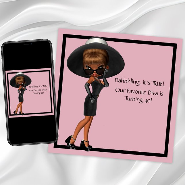 Invitación Día de cumpleaños número 40 divertido de la diva m (Cute diva any birthday or event invitation. Instant download and printed invitations available.)