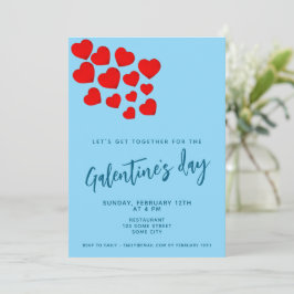 Invitación Día de Galentine Corazones Rojos Fiesta de Amigas