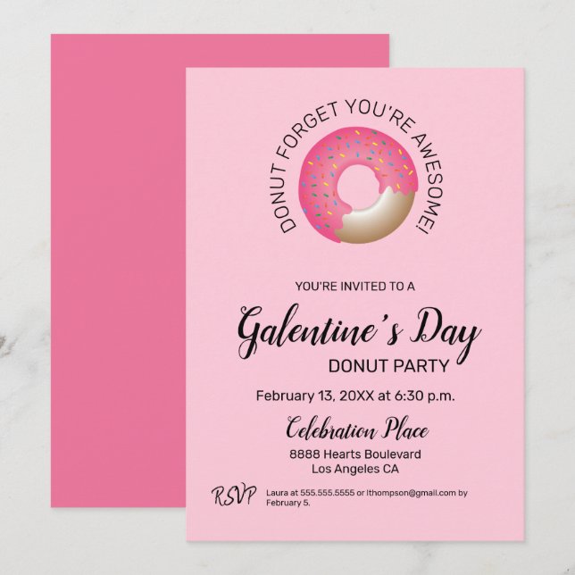 Invitación Día de Galentine: Fiesta de Donut Pink Valentine's (Anverso / Reverso)