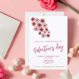 Invitación Día de Galentine Flores Rosadas Rojas Amigas