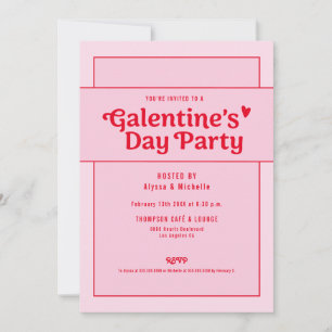 Invitación Día de Galentine Rojo Rosa Fiesta Tendencia Cool