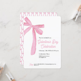 Invitación Día de Galentine Tema del arco de cinta rosada mod