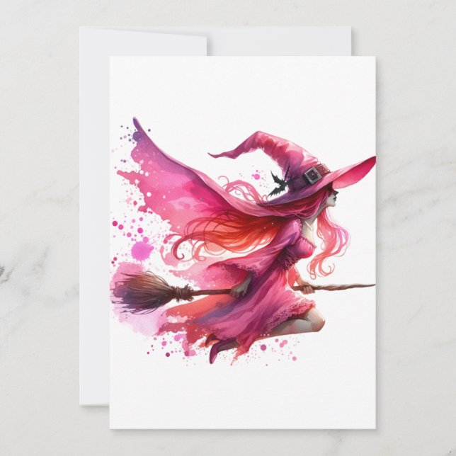 Invitación día de halloween rosa bruja (Anverso)