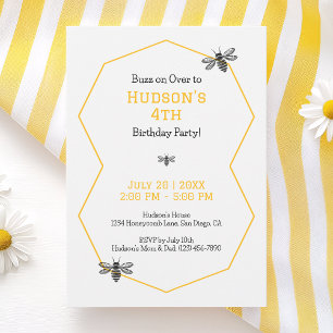 Invitación Día de la Abeja de Panal Amarillo Cumpleaños Simpl
