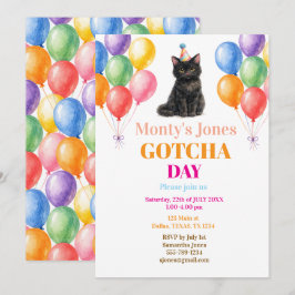 Invitación Día de la adopción Fiesta Gato Negro Mascota