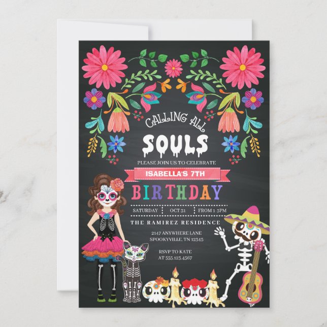 Invitación Día de la Calavera del Azúcar Día de Halloween Mue (Anverso)