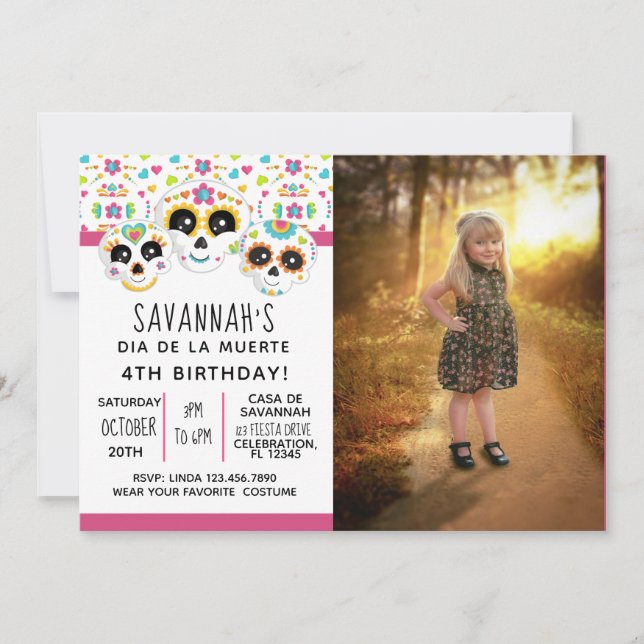 Invitación Día de la Calavera del Azúcar Día de Halloween Mue (Anverso)