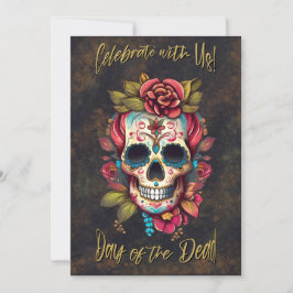 Invitación Día de la Calavera del Azúcar Floral del Inglés Mu