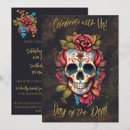 Invitación Día de la Calavera del Azúcar Floral del Inglés Mu