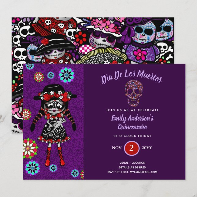 Invitación Día de la Calavera del Azúcar Muerto 16 (Anverso / Reverso)