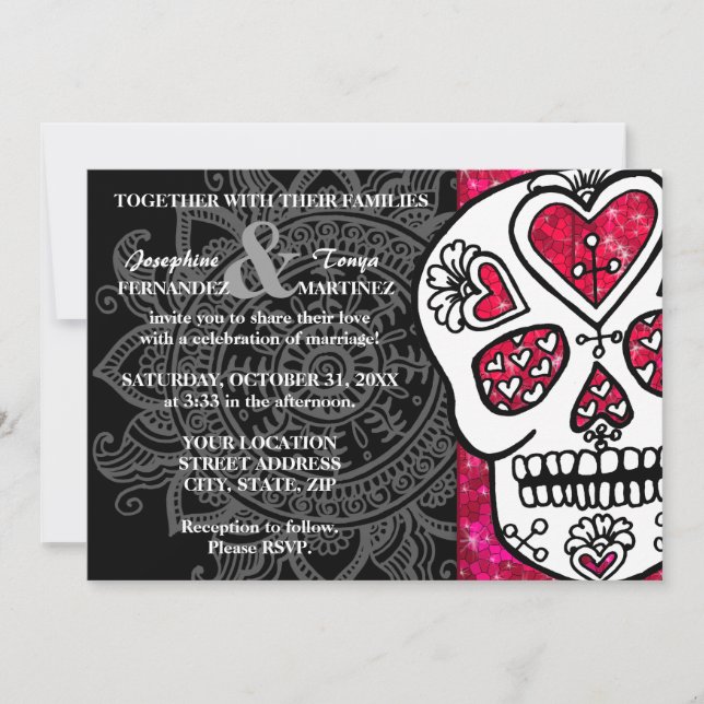 Invitación Día de la Calavera del Azúcar Muerto Purpurina Bod (Anverso)