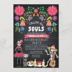 Invitación Día de la Calavera del Fiesta de la mascarada muer
