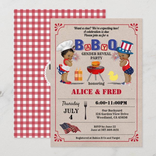 Invitación Día de la Independencia BabyQ parejas gemelas duch (Anverso / Reverso)