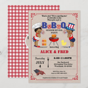 Invitación Día de la Independencia BabyQ parejas gemelas duch