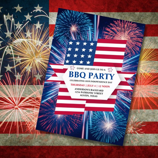 Invitación Día de la Independencia BBQ 4 de julio Fiesta de f (4th of July BBQ party Invitation)