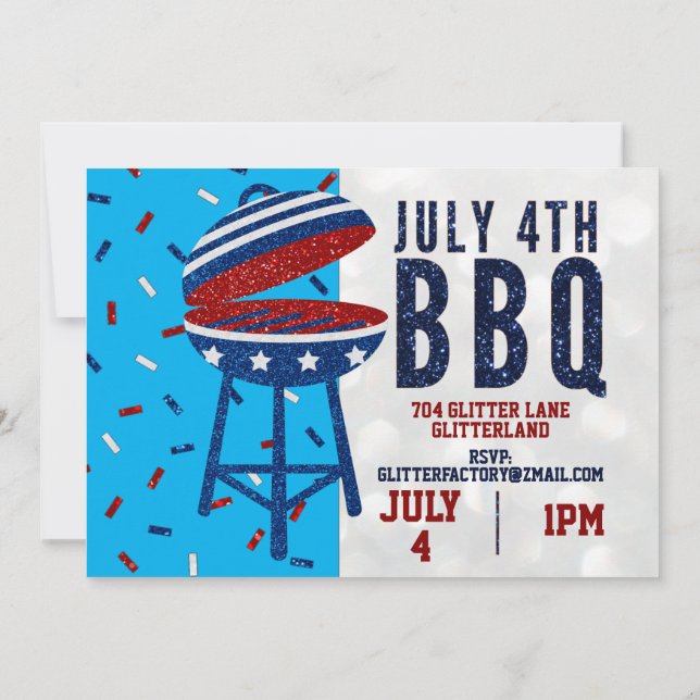 Invitación Día de la Independencia BBQ 4 de julio Purpurina (Reverso)