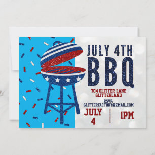 Invitación Día de la Independencia BBQ 4 de julio Purpurina