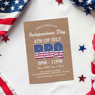 Invitación Día de la Independencia BBQ Rústico 4 de Julio