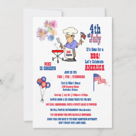 Invitación Día de la Independencia del 4 de julio BBQ Fuegos