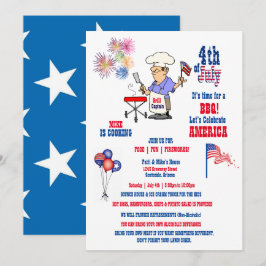 Invitación Día de la Independencia del 4 de julio BBQ Fuegos