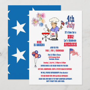 Invitación Día de la Independencia del 4 de julio BBQ Fuegos
