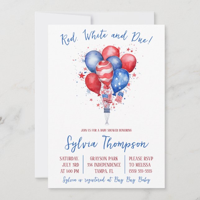 Invitación Día de la Independencia, globos, Baby Shower