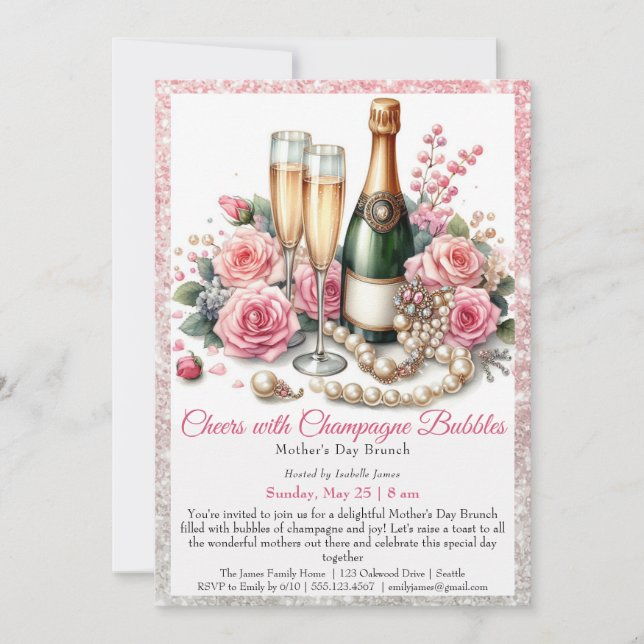 Invitación Día de la Madre - Brindis con burbujas de champán (Anverso)