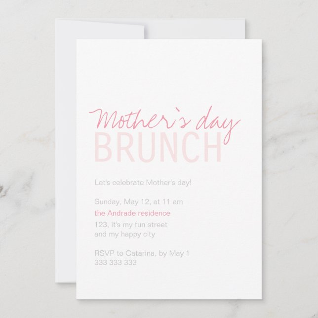 Invitación Día de la Madre Brunch Blanco Rosa Personalizable  (Anverso)