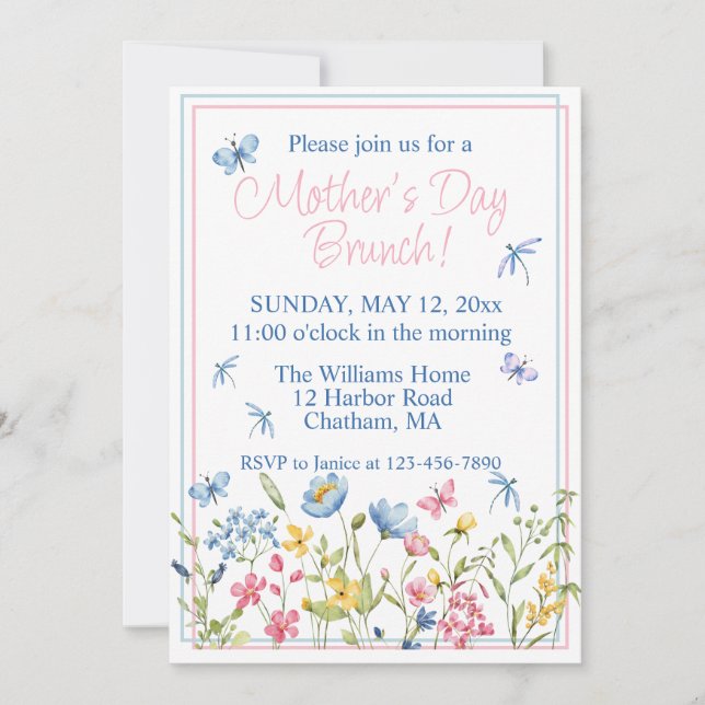 Invitación Día de la Madre Brunch del jardín de flores silves (Anverso)