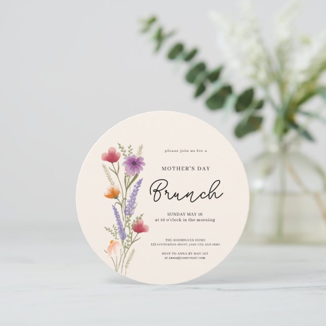 Invitación Día de la Madre de brunch acuarela floral (Anverso de pie)