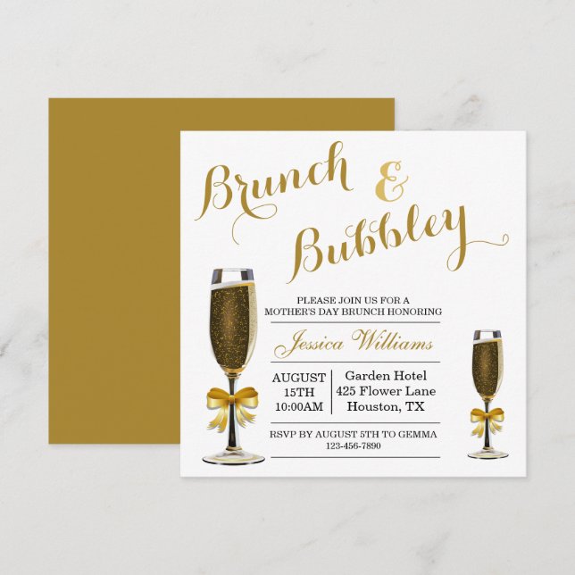 Invitación Día de la madre de Bubbly & Brunch (Anverso / Reverso)